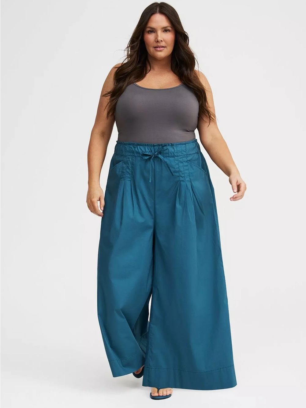 Torrid Pull-On Poplin Wide Leg Crop Pants Mallard Blue 3 22/24 NWT